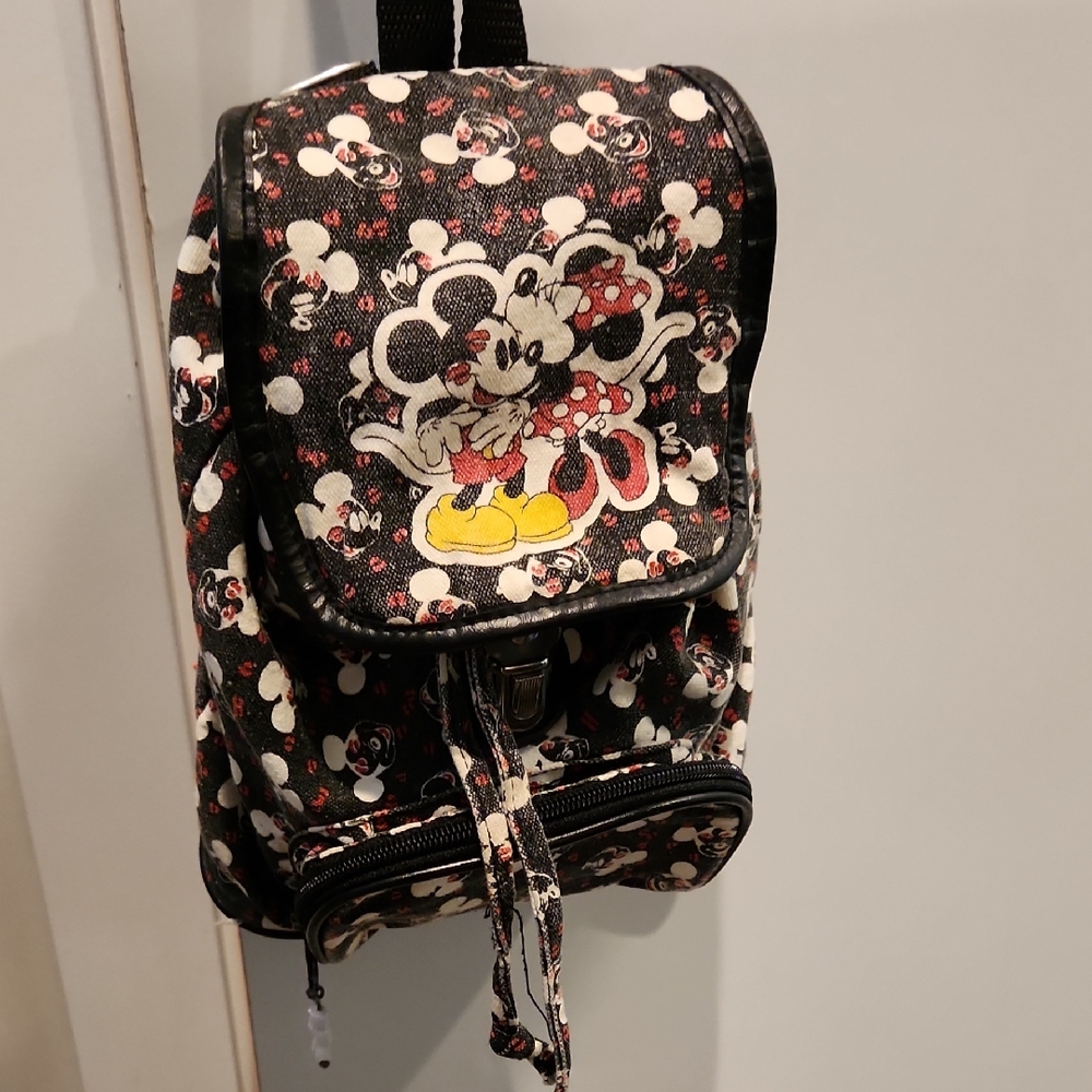 Mickey and Minnie Mouse Mini Backpack - Vintage Y2K Canvas Bag all Over Print